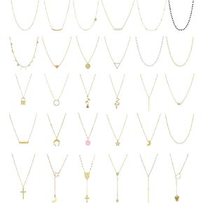 WFYOU 30 قطعة القلائد للنساء الطبقات سلسلة قلادة فضية حلية ذهبية القلائد مجوهرات لتقوم بها بنفسك متعدد الطبقات قلادة مجموعة in Kuwait