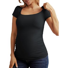 قمصان Maacie للحوامل برقبة مربعة، قمصان رياضية نحيفة، قمصان أساسية مبطنة مزدوجة وناعمة in Kuwait