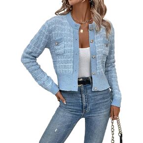 MakeMeChic Women's Pocket Patched Button Front Long Sleeve Cardigan Sweater in Kuwait