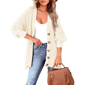 BTFBM Women's Button Down Cardigan Coat Long Sleeve Fall Winter Clothes Loose Chunky Knit Open Front Sweater Outerwear