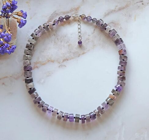 MGR MY GEMS ROCK! Beaded Button-Shape Semi-precious Stone Statement Necklace. Non-treated Gemstone Necklace. Gemstone Collar Necklace. Multi-gem Stone Necklace, 18-19.50" Long. in Kuwait