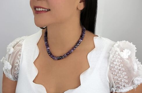 MGR MY GEMS ROCK! Beaded Button-Shape Semi-precious Stone Statement Necklace. Non-treated Gemstone Necklace. Gemstone Collar Necklace. Multi-gem Stone Necklace, 18-19.50" Long. in Kuwait