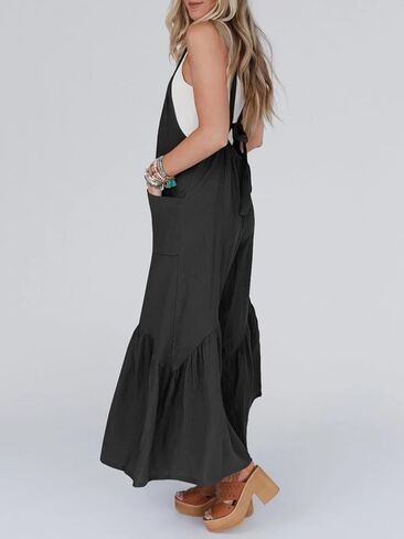 Cicy Belll Women's Wide Leg Ruffle Jumpsuits Open Back Summer Casual Boho Long Pants Rompers in Kuwait