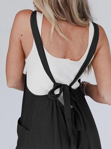 Cicy Belll Women's Wide Leg Ruffle Jumpsuits Open Back Summer Casual Boho Long Pants Rompers in Kuwait