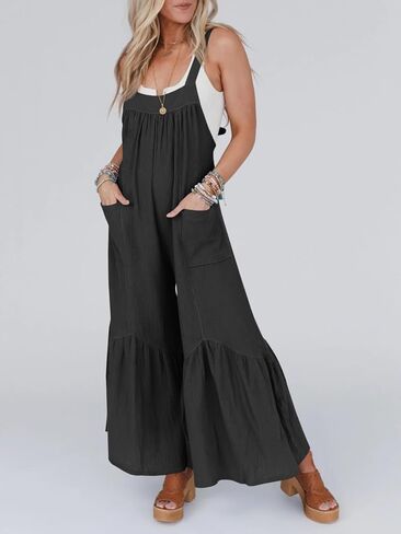 Cicy Belll Women's Wide Leg Ruffle Jumpsuits Open Back Summer Casual Boho Long Pants Rompers in Kuwait