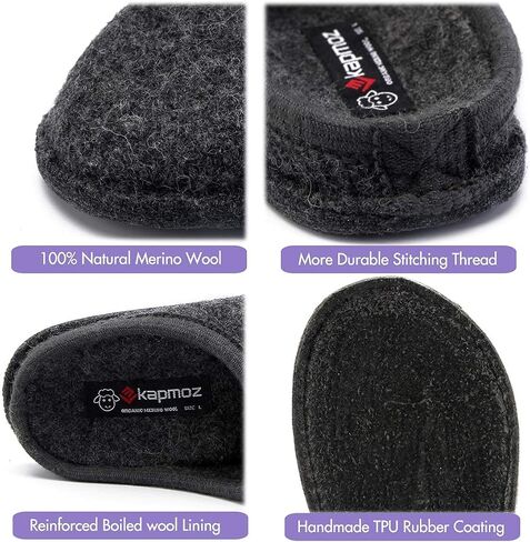 LE KAPMOZ Men's Boiled Wool House Slippers Breathable Winter Warm Slip on Mules Indoor/Outdoor Slipper for Women Two Tone Cap Toe Clog in Saudi Arabia