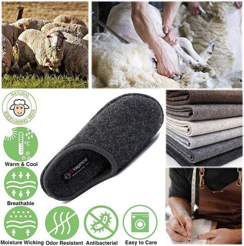 LE KAPMOZ Men's Boiled Wool House Slippers Breathable Winter Warm Slip on Mules Indoor/Outdoor Slipper for Women Two Tone Cap Toe Clog in Saudi Arabia