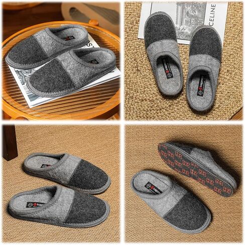 LE KAPMOZ Men's Boiled Wool House Slippers Breathable Winter Warm Slip on Mules Indoor/Outdoor Slipper for Women Two Tone Cap Toe Clog in Saudi Arabia