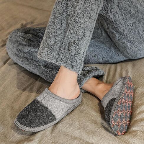 LE KAPMOZ Men's Boiled Wool House Slippers Breathable Winter Warm Slip on Mules Indoor/Outdoor Slipper for Women Two Tone Cap Toe Clog in Saudi Arabia