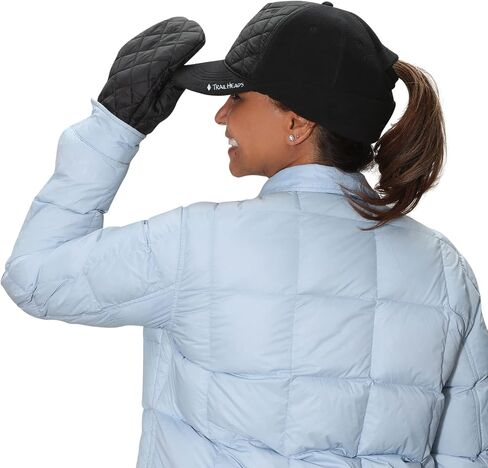 TrailHeads Women's Gift Set - Quilted Winter Ponytail Trucker hat - Quilted Mittens - black in Saudi Arabia