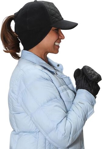 TrailHeads Women's Gift Set - Quilted Winter Ponytail Trucker hat - Quilted Mittens - black in Saudi Arabia