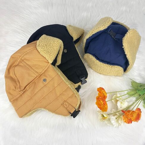 Unisex Trapper Hats Cotton Hat Women Men Faux Fur Russian Earflaps Hats Strap Winter Hunting Windproof Ski Outdoor Cap in Kuwait