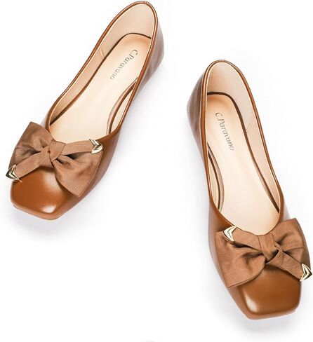 C.Paravano Women Ballet Flats | Dress Shoes for Women | Square Toe Flats | Lambskin Leather Insole | 0.6 in low heel | Comfortable Dressy Shoes | Flats | Memory padded | Bow Slip-On | Classic & Chic in Saudi Arabia