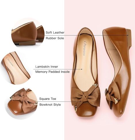 C.Paravano Women Ballet Flats | Dress Shoes for Women | Square Toe Flats | Lambskin Leather Insole | 0.6 in low heel | Comfortable Dressy Shoes | Flats | Memory padded | Bow Slip-On | Classic & Chic in Saudi Arabia