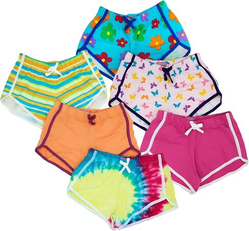 MISS POPULAR Girls 6-Pack Dolphin Shorts Cute Summer Beach Designs Comfy Cotton| Sizes 7/8-14/16 in Saudi Arabia