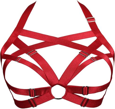 JELINDA Women Cage Bra Harness Elastic Strappy Bra Lingerie Goth Harness Top Red in Saudi Arabia