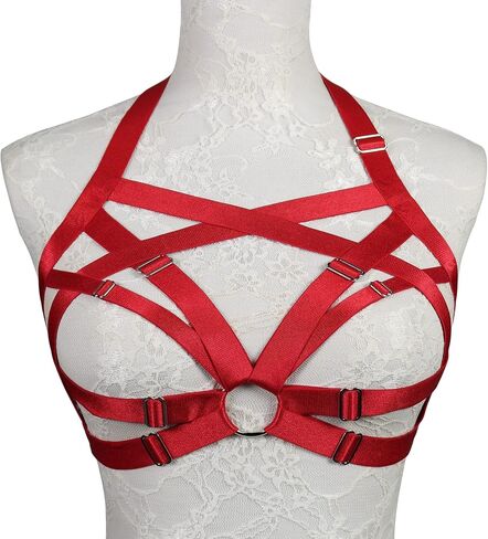 JELINDA Women Cage Bra Harness Elastic Strappy Bra Lingerie Goth Harness Top Red in Saudi Arabia