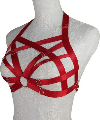 JELINDA Women Cage Bra Harness Elastic Strappy Bra Lingerie Goth Harness Top Red in Saudi Arabia