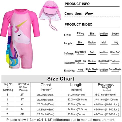 بدلة سباحة للفتيات من Jurebecia Unicorn قطعة واحدة/قطعتين برقبة دائرية، بدلة استحمام للحماية من الطفح الجلدي 2-8 سنوات in Kuwait