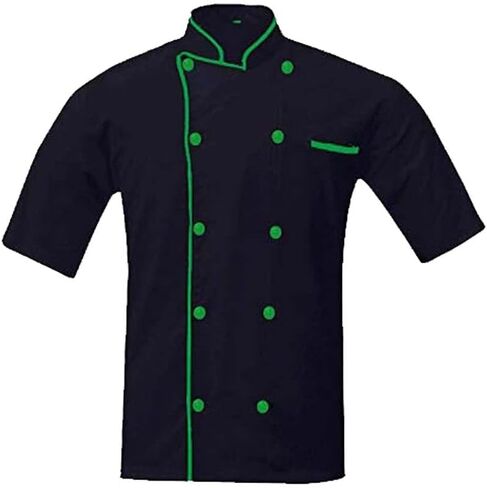 Men's And Women's Black Chef Coat Contrast Piping,PolyCotton,Size (S-6XL) in Saudi Arabia
