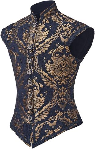 CosplayDiy Mens Tudor Vest Victorian Suit Vest Tudor Jerkin Gothic Steampunk Waistcoat in Saudi Arabia