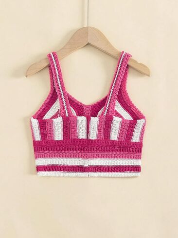 Verdusa Girl's Striped Cami Sleeveless V Neck Knit Crop Tank Top in Saudi Arabia