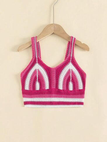 Verdusa Girl's Striped Cami Sleeveless V Neck Knit Crop Tank Top in Saudi Arabia