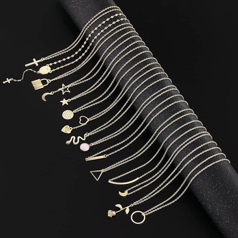 WFYOU 30 قطعة القلائد للنساء الطبقات سلسلة قلادة فضية حلية ذهبية القلائد مجوهرات لتقوم بها بنفسك متعدد الطبقات قلادة مجموعة in Kuwait