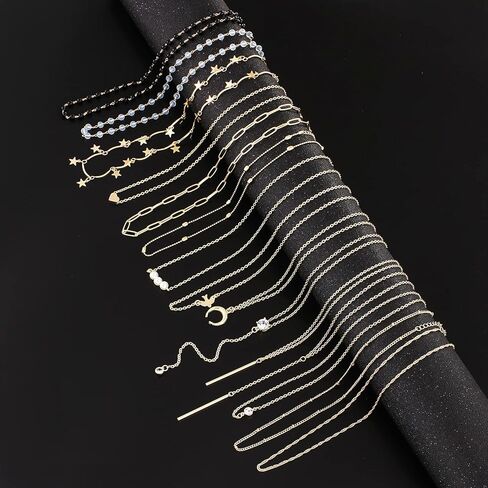 WFYOU 30 قطعة القلائد للنساء الطبقات سلسلة قلادة فضية حلية ذهبية القلائد مجوهرات لتقوم بها بنفسك متعدد الطبقات قلادة مجموعة in Kuwait