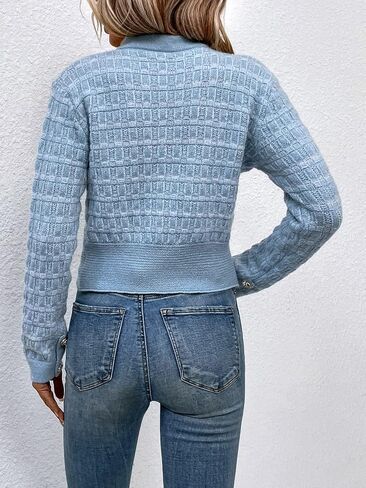MakeMeChic Women's Pocket Patched Button Front Long Sleeve Cardigan Sweater in Kuwait
