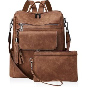 CASEEK Womens Backpack Purse Leather: Fashion Convertible Ladies Shoulder Bag Travel Women Backpack Purse with Wristlet