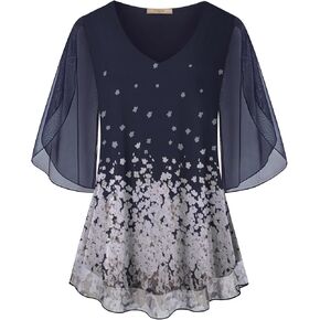 بلوزات نسائية شبكية مكشكشة من Cestyle - بلوزات فضفاضة واسعة بأكمام 3/4 in Kuwait