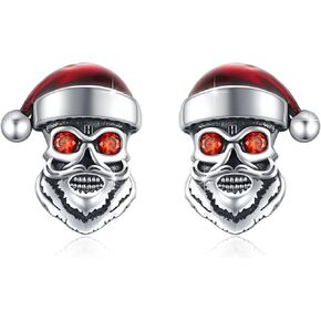 Skull Earrings Sterling Silver Skeleton Earrings Red/Green Hat Skull Stud Earrings Vintage Goth Punk Skull Jewelry Gifts for Women Men Graduation