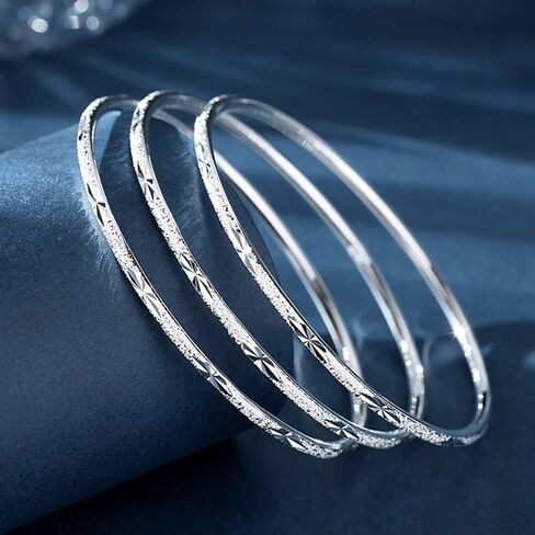 Sterling Silver Bangle Bracelets for Women,Fashion Jewelry Simple Adjustable 925 Silver Cuff Bangles for Women Mom Wife Valentine Mothers Day Gift in Saudi Arabia