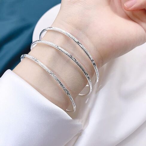 Sterling Silver Bangle Bracelets for Women,Fashion Jewelry Simple Adjustable 925 Silver Cuff Bangles for Women Mom Wife Valentine Mothers Day Gift in Saudi Arabia