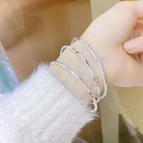 Sterling Silver Bangle Bracelets for Women,Fashion Jewelry Simple Adjustable 925 Silver Cuff Bangles for Women Mom Wife Valentine Mothers Day Gift in Saudi Arabia