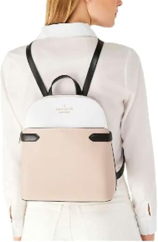 Kate Spade New York Staci Dome Leather Medium Backpack Warm Beige Black in Saudi Arabia