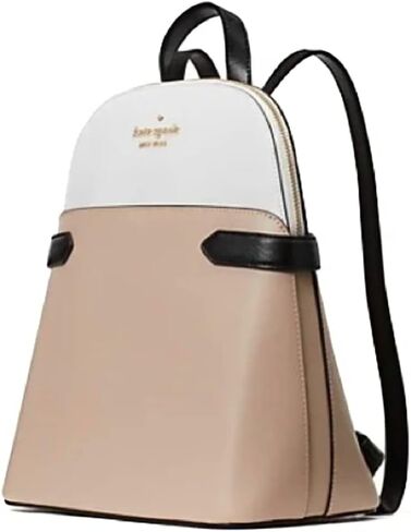 Kate Spade New York Staci Dome Leather Medium Backpack Warm Beige Black in Saudi Arabia