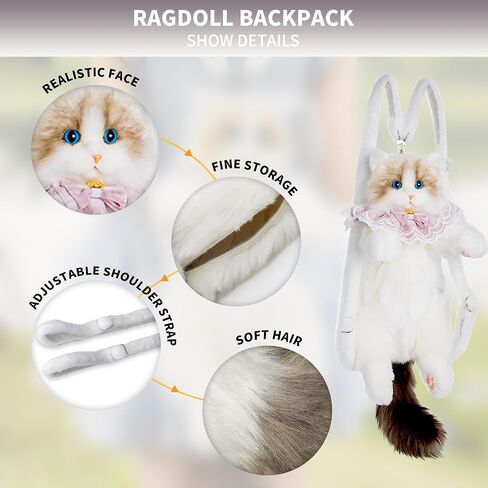 Chongker Stuffed Realistic Cat Plush Backpack - Animal Purse for Kids Cute and Soft Stuffed Animal Backpack with Adjustable Straps in Saudi Arabia