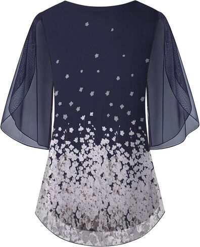 بلوزات نسائية شبكية مكشكشة من Cestyle - بلوزات فضفاضة واسعة بأكمام 3/4 in Kuwait