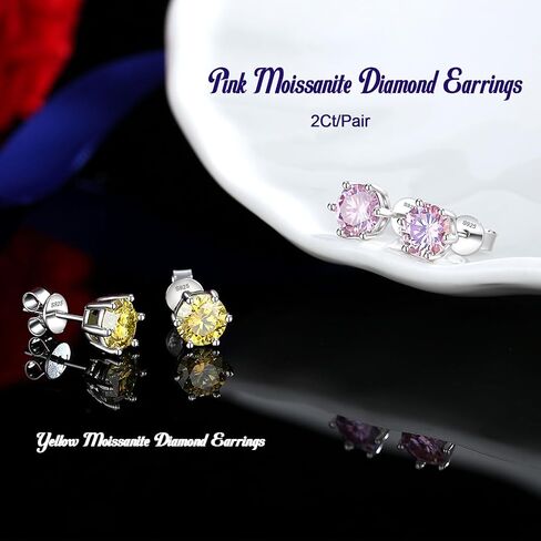 Sterling Silver Moissanite Earrings for Men Women, 2Ct Pair 6.5MM Round Cut Diamond Stud Earrings 18K White Gold Plated Jewelry Gifts in Kuwait