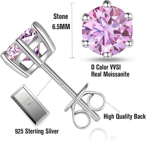 Sterling Silver Moissanite Earrings for Men Women, 2Ct Pair 6.5MM Round Cut Diamond Stud Earrings 18K White Gold Plated Jewelry Gifts in Kuwait