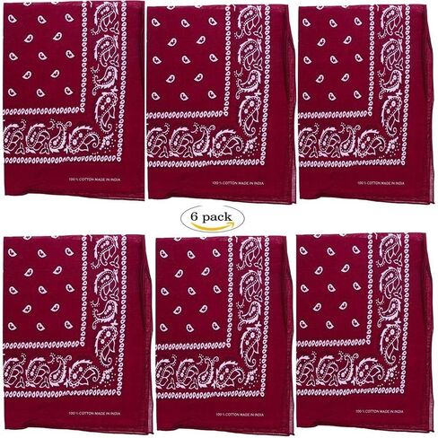 Pack of 6 X Large Paisley 100% Cotton Double Sided Printed Bandana - 27 x 27 inches by M.H.I. in Kuwait