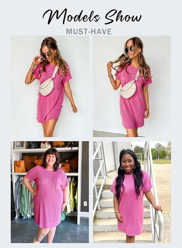 فستان LOLONG نسائي صيفي كاجوال فضفاض بأكمام قصيرة ورقبة دائرية فساتين مضلعة in Kuwait