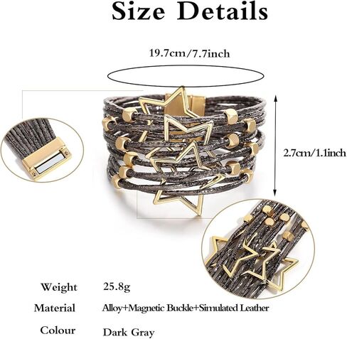 hotoo Leather Wrap Bracelet for Women Stackable Wristband with Pentagrams-Shape Bohemian Multi-Layer Wrap Bangle Boho Star Cuff Beads Bracelet with Buckle for Teen Girls Christmas Birthday Gifts in Kuwait