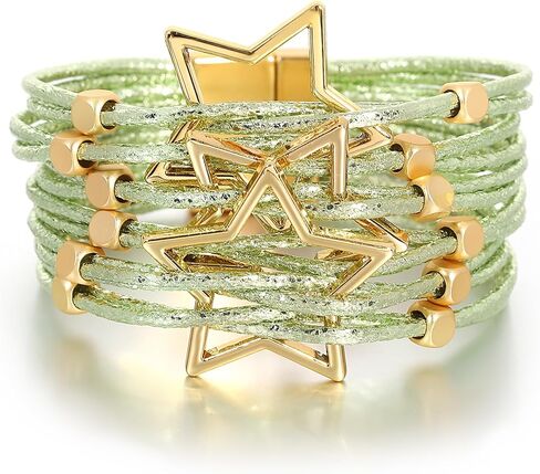 hotoo Leather Wrap Bracelet for Women Stackable Wristband with Pentagrams-Shape Bohemian Multi-Layer Wrap Bangle Boho Star Cuff Beads Bracelet with Buckle for Teen Girls Christmas Birthday Gifts in Kuwait