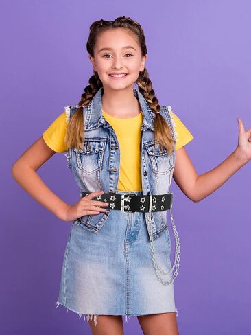 Newcotte 4 Pcs Kids Double Grommet Belts with Star Holes PU Leather 2-Row Grommet Adjustable Waist Kids Belts for Girls Teen Dress in Saudi Arabia
