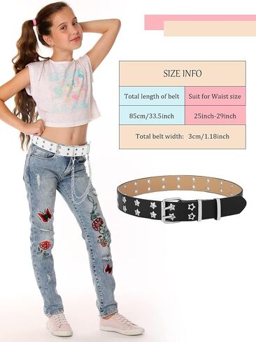 Newcotte 4 Pcs Kids Double Grommet Belts with Star Holes PU Leather 2-Row Grommet Adjustable Waist Kids Belts for Girls Teen Dress in Saudi Arabia