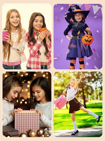 Newcotte 4 Pcs Kids Double Grommet Belts with Star Holes PU Leather 2-Row Grommet Adjustable Waist Kids Belts for Girls Teen Dress in Saudi Arabia