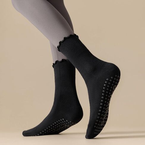 3 Pairs Pilates Socks with Grips Non-slip Ruffle Yoga Socks Grip Socks for Women in Saudi Arabia